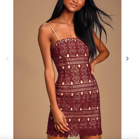Lulus Burgundy Lace Strapless Dress Size XL | Cocktail Party Wedding Guest - Picture 1 of 9